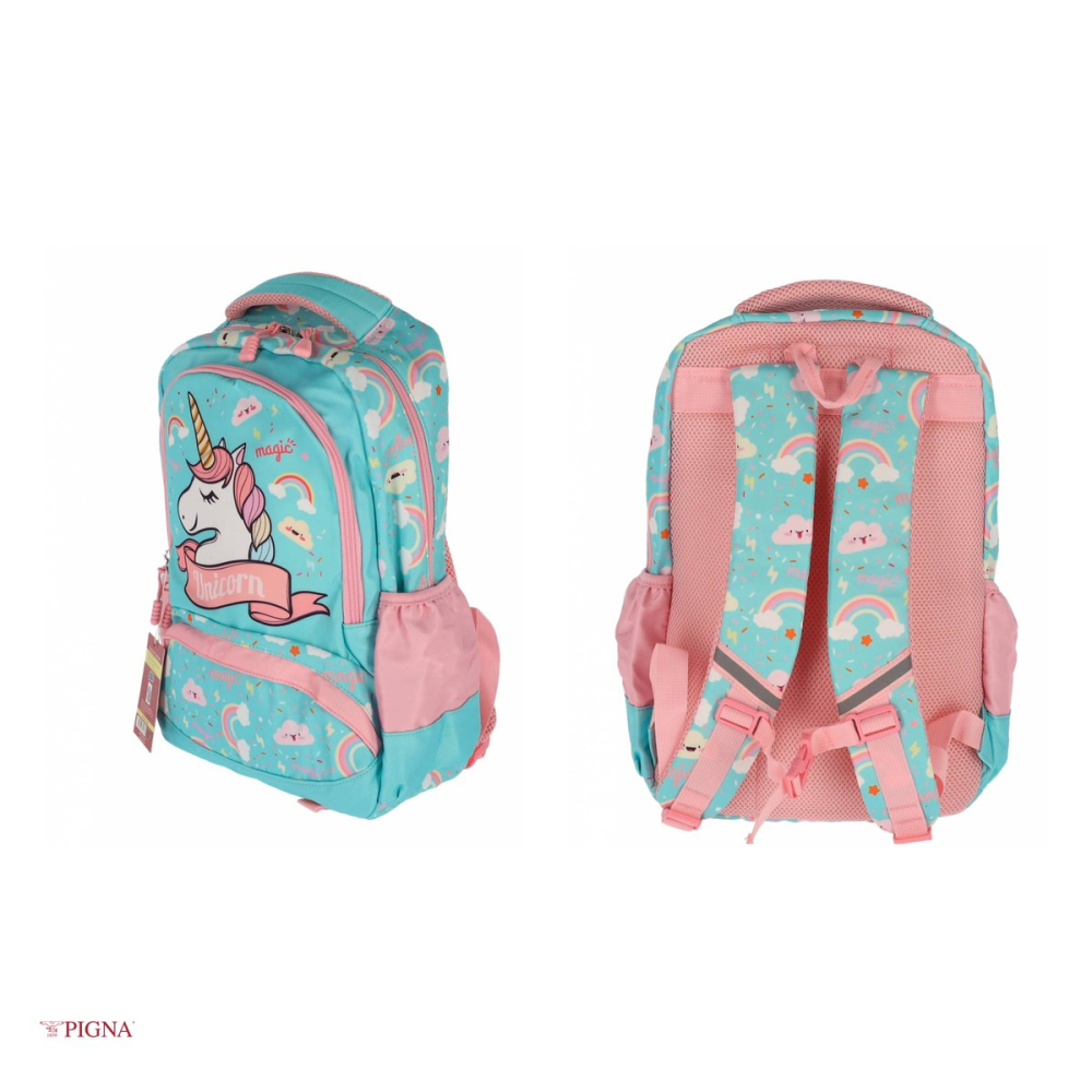 Ghiozdan Pigna Unicorn, capacitate 15 l, pentru prescolari, pal 3 fermoare, bleu, 38x29x13 cm [4]