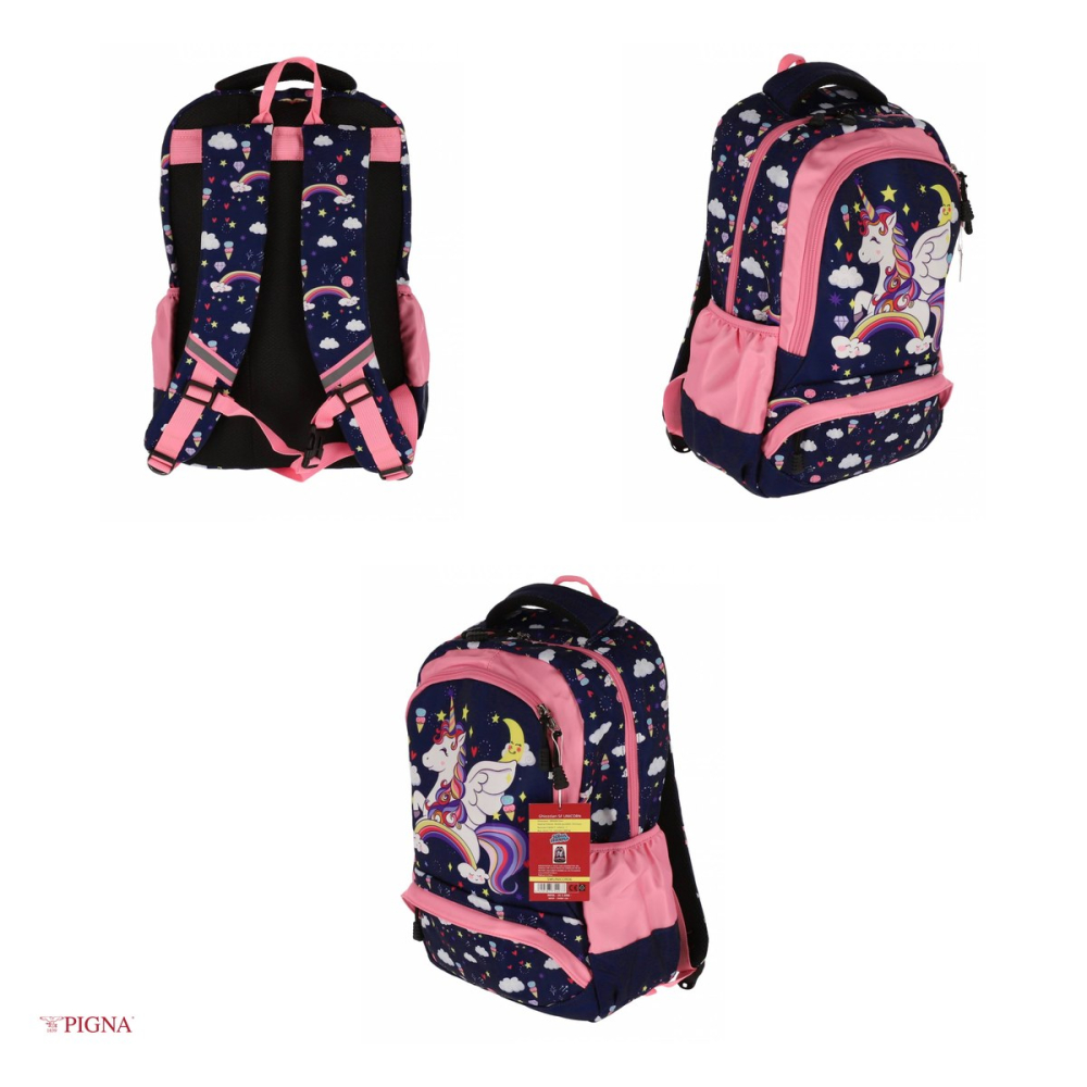 Ghiozdan Pigna Unicorn, capacitate 15 l, pentru prescolari, star 3 fermoare, bleu, 38x29x13 cm [4]