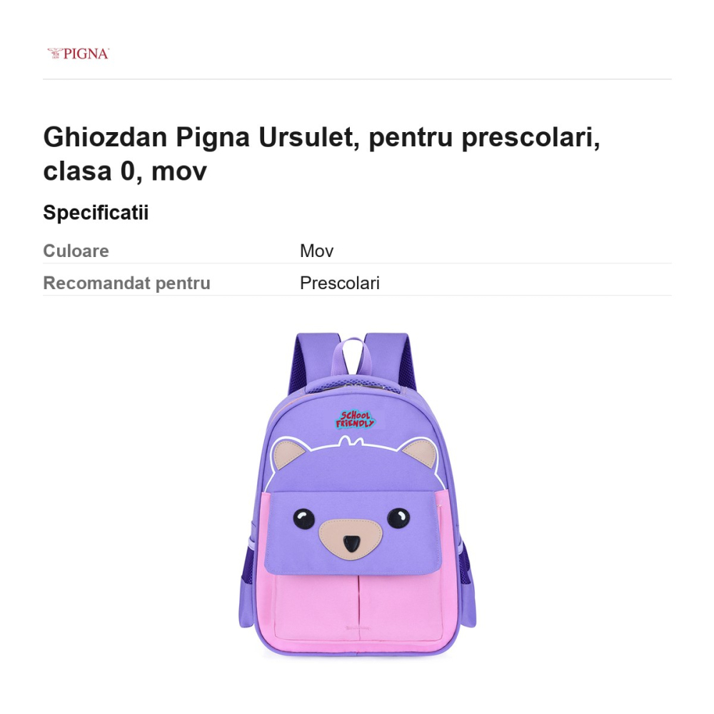 Ghiozdan Pigna Ursulet, pentru prescolari, mov [3]