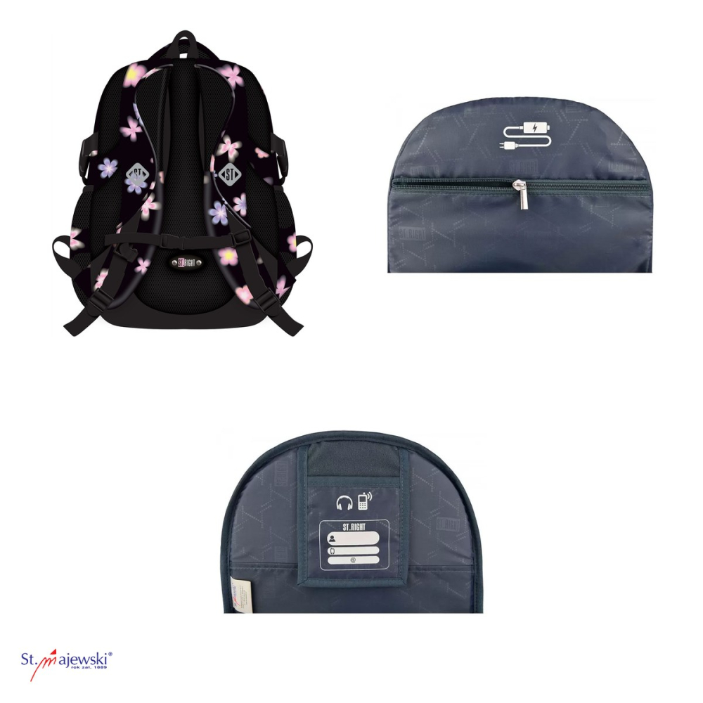 Ghiozdan St.Majewski St.Right BP-01 Flower Mood pentru clasele V-VIII, 43x32x21 cm, 23 l, negru multicolor [4]