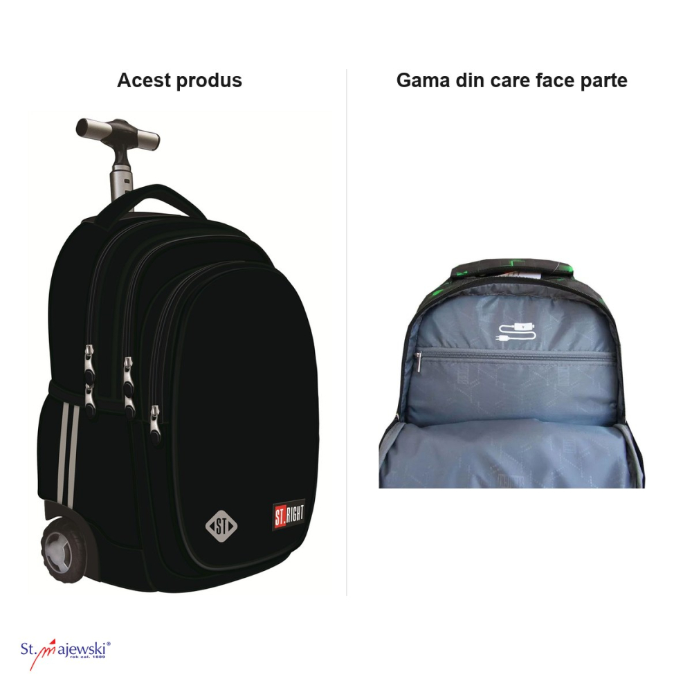Ghiozdan troller St.Majewski St.Right TB-01 St.Black, 44x32x25 cm, 26 l, negru [6]