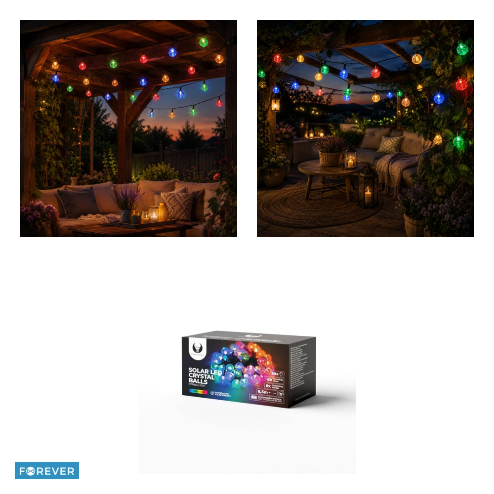 Ghirlanda luminoasa solara cu 30 globuri „Crystal Balls” multicolore LED, Forever Light SCB61, lungime 6.5m, lumina colorata [4]