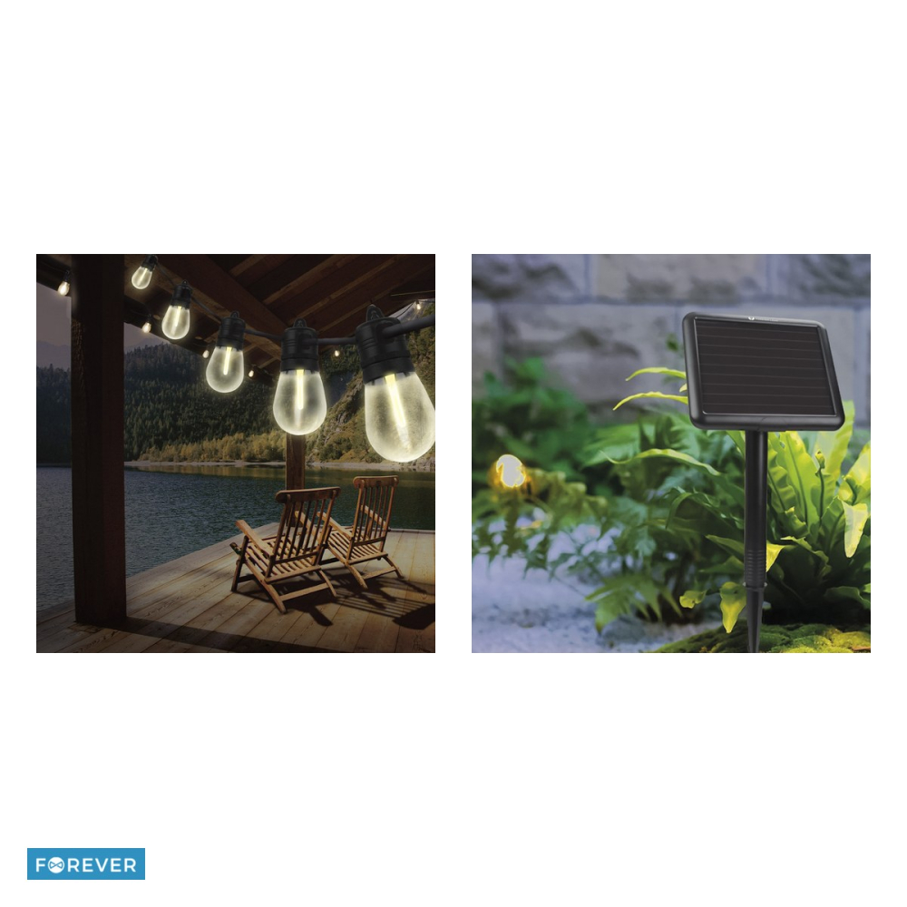 Ghirlanda luminoasa solara, Forever Light LED Garland Sunari FLS-60, lungime 7.5 m, 10 becuri, 3000K, cablu 7.5m, baterie Li-Ion 3,7V⎓1500mAh, panou solar cu Siliciu amorf acoperit cu sticla, distanta [5]