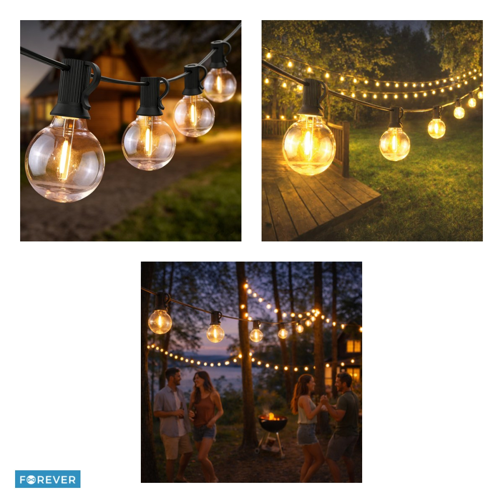 Ghirlanda luminoasa solara, Forever Light LED Sunari FLS-180, lungime 8.5 m, 10 becuri, 2700K, 300lm, baterie 18650 3,7V 1800mAh, dimensiune panou solar 90x75mm, distanta intre becuri 60cm, cu telecom [4]