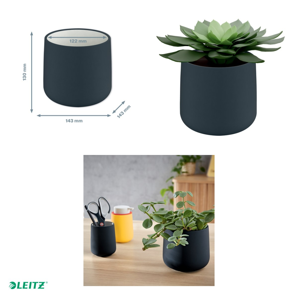 Ghiveci pentru plante si suport pentru articole de birou Leitz Cosy, din ceramica, 130 x 143 x 143 mm, gri antracit [4]