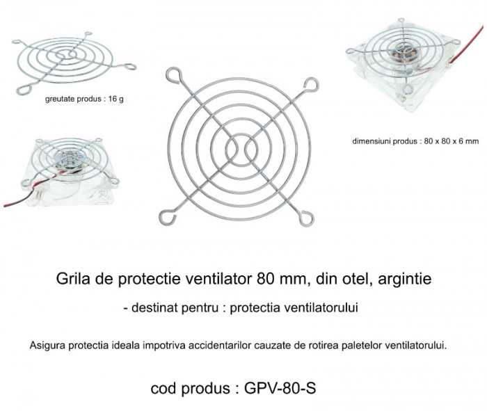 Grila de protectie ventilator 80 mm, din otel, argintie [5]