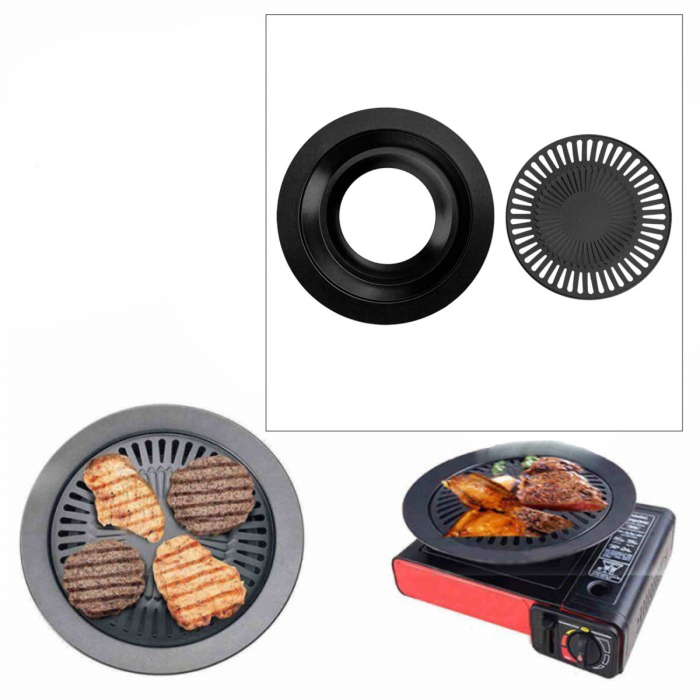 Grill pentru aragaz, antiaderent, cu suport scurgere grasime, rotund, diametru 32cm, 24557, negru [3]