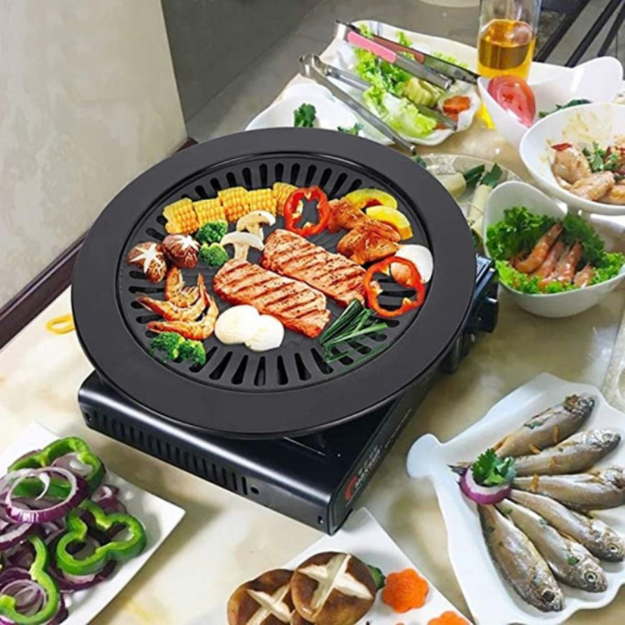 Grill pentru aragaz, antiaderent, cu suport scurgere grasime, rotund, diametru 32cm, 24557, negru [5]