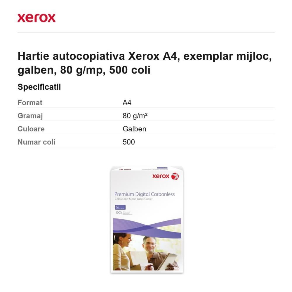 Hartie autocopiativa Xerox A4, exemplar mijloc, galben, 80 g/mp, 500 coli [3]
