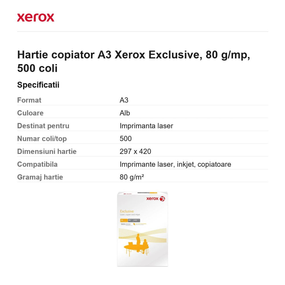 Hartie copiator A3 Xerox Exclusive, 80 g/mp, 500 coli [3]