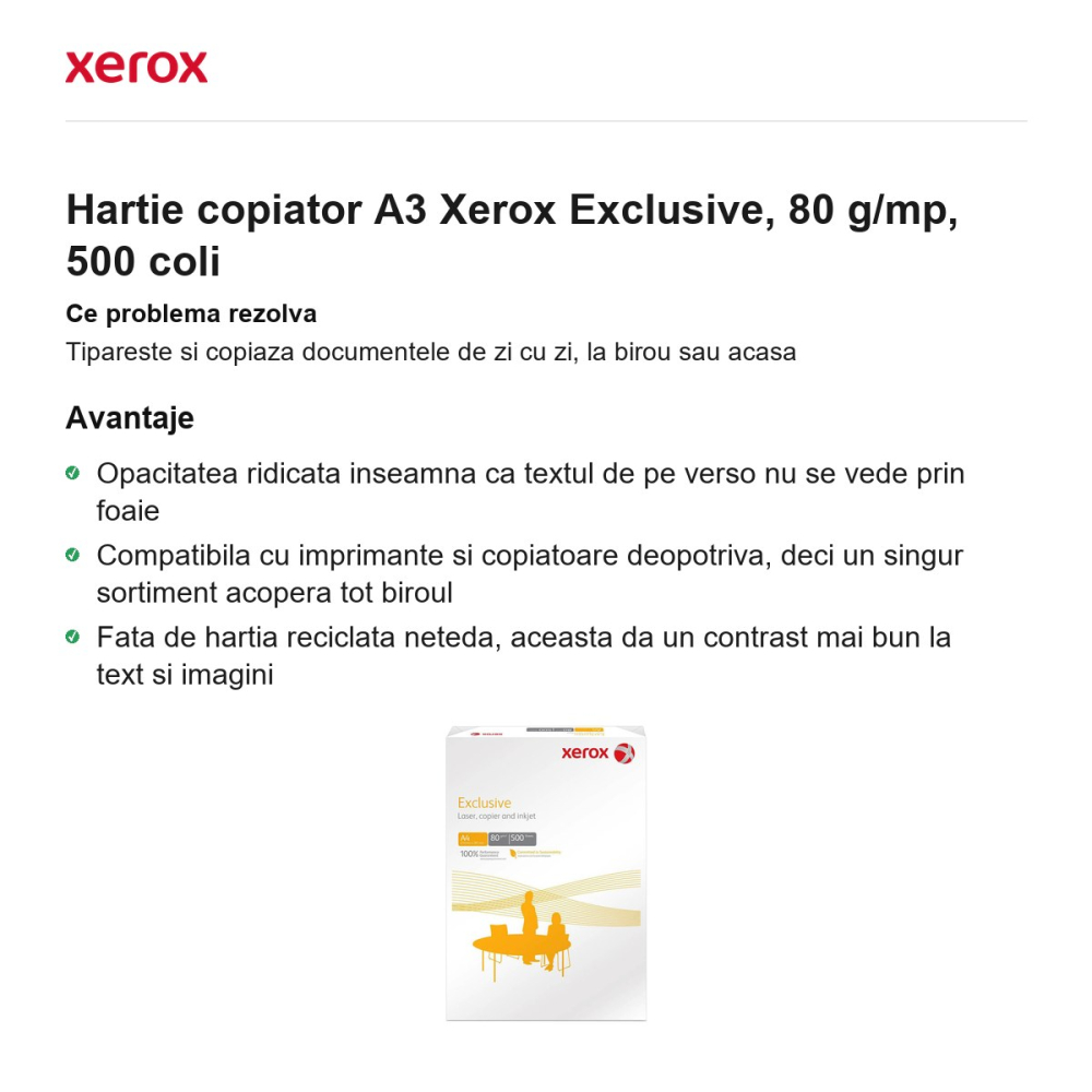 Hartie copiator A3 Xerox Exclusive, 80 g/mp, 500 coli [2]