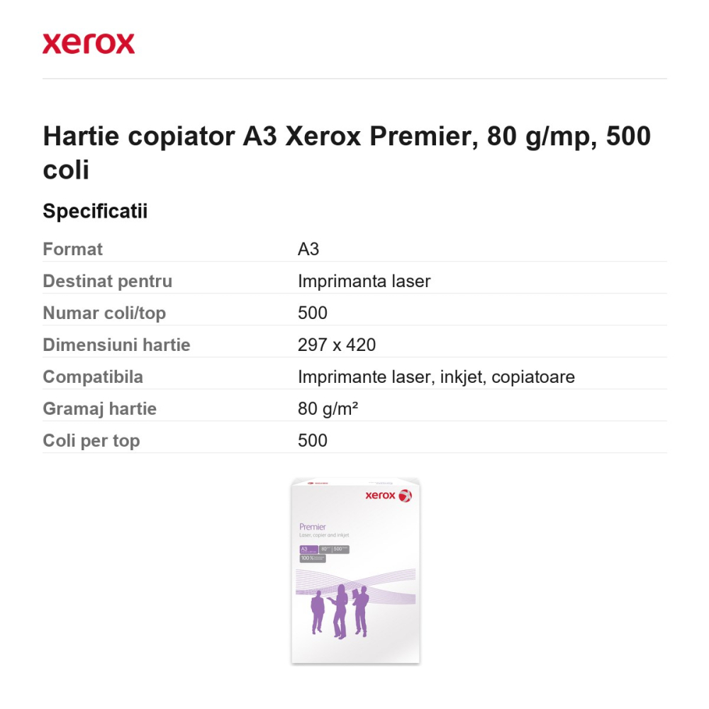 Hartie copiator A3 Xerox Premier, 80 g/mp, 500 coli [3]