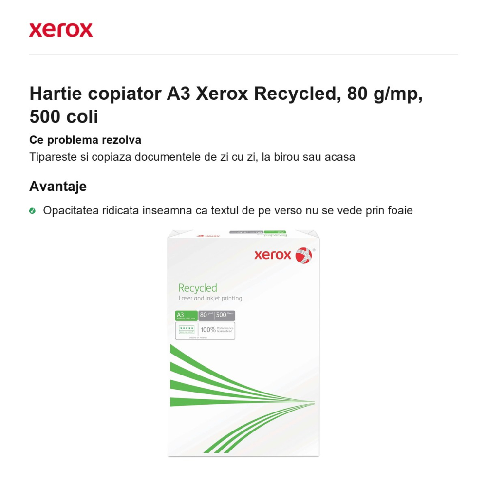 Hartie copiator A3 Xerox Recycled, 80 g/mp, 500 coli [2]