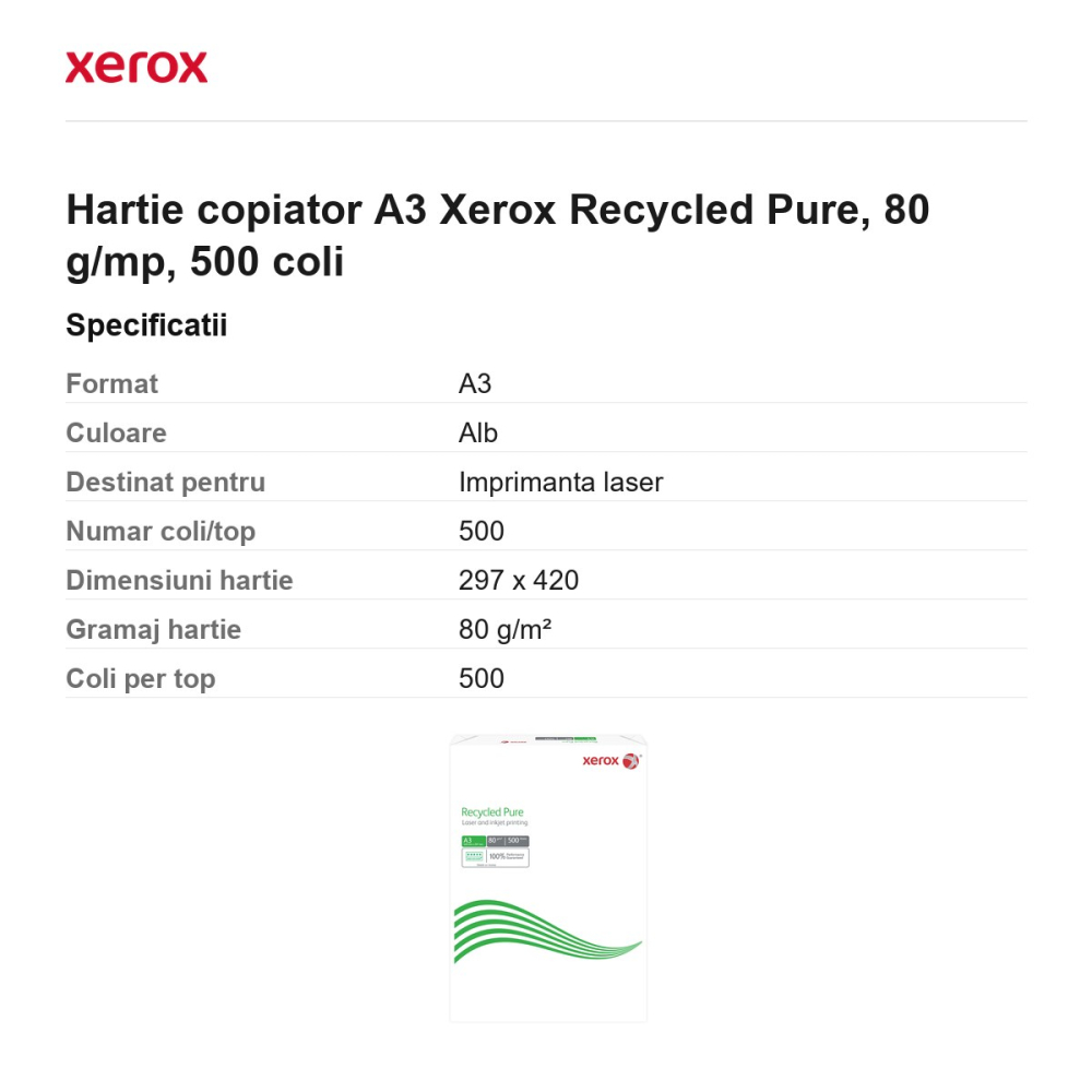 Hartie copiator A3 Xerox Recycled Pure, 80 g/mp, 500 coli [3]