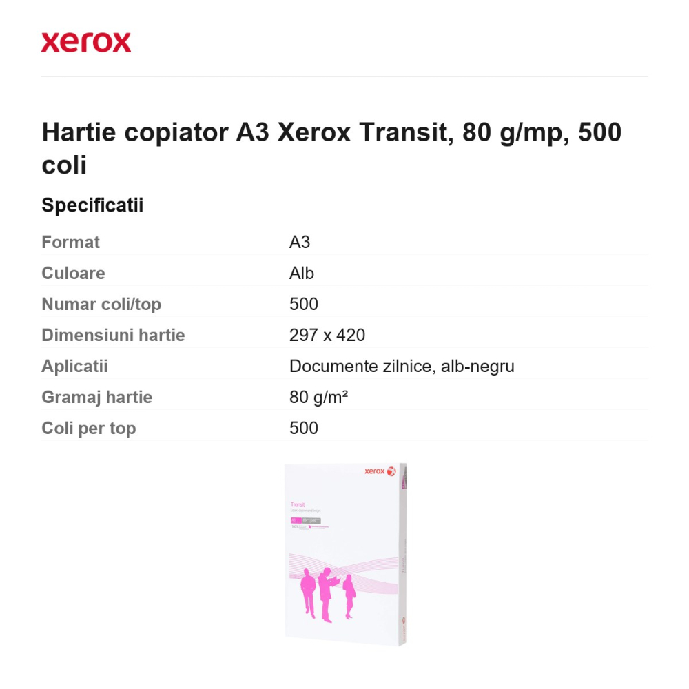 Hartie copiator A3 Xerox Transit, 80 g/mp, 500 coli [3]