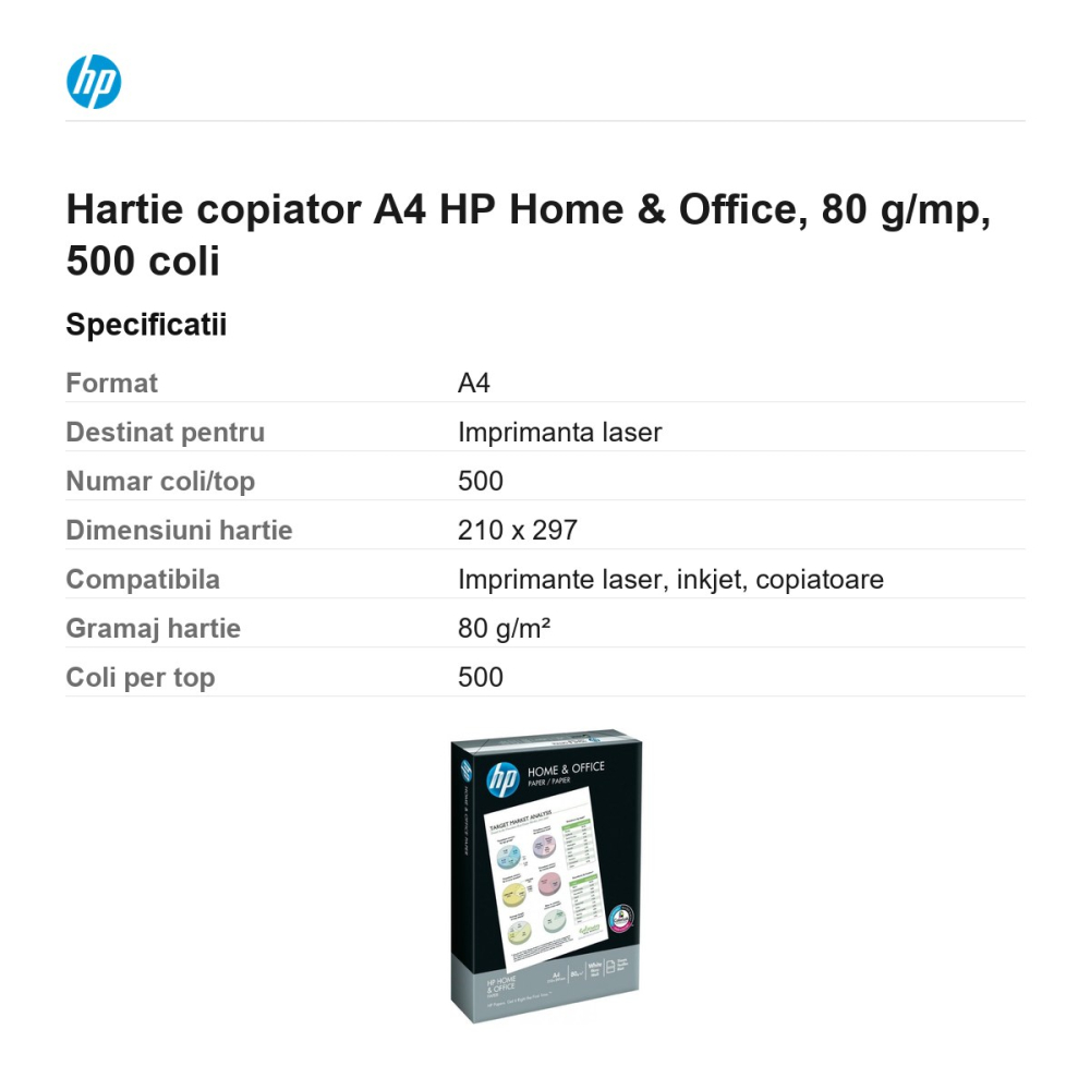 Hartie copiator A4 HP Home & Office, 80 g/mp, 500 coli [3]