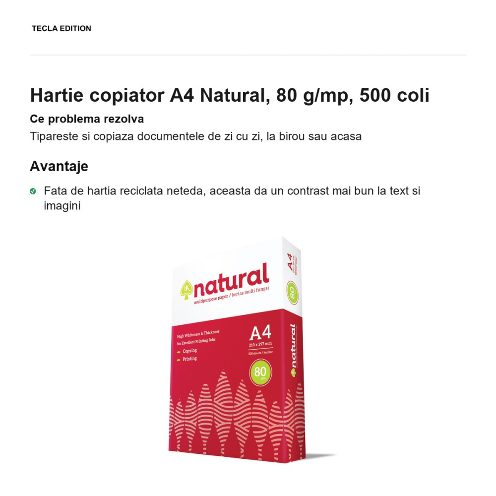 Hartie copiator A4 Natural, 80 g/mp, 500 coli [2]