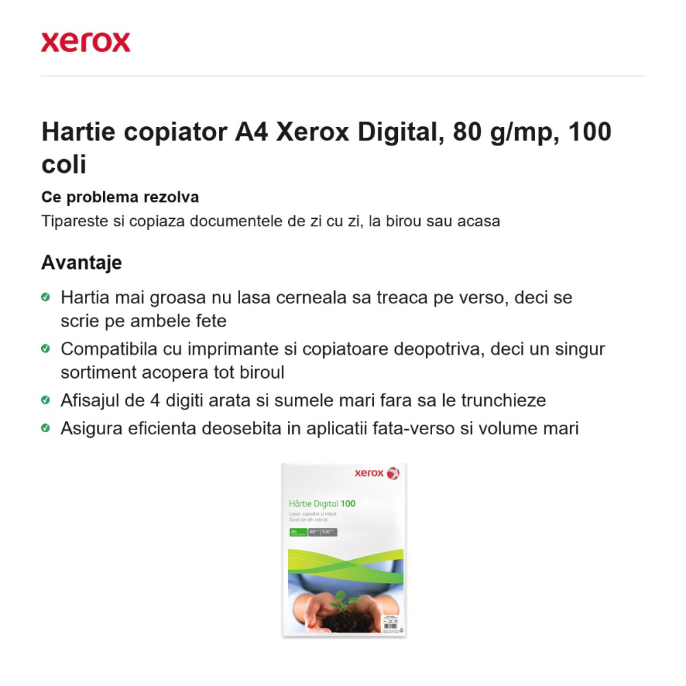 Hartie copiator A4 Xerox Digital, 80 g/mp, 100 coli [2]