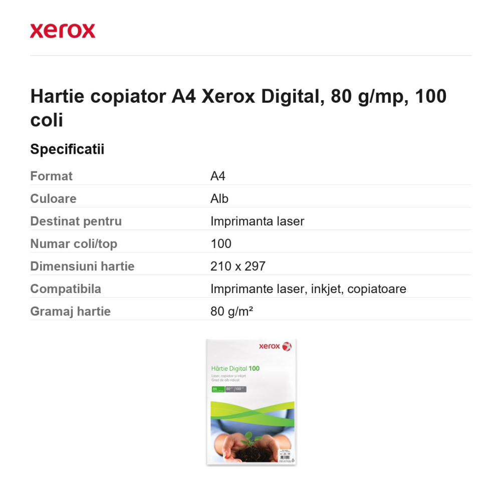 Hartie copiator A4 Xerox Digital, 80 g/mp, 100 coli [3]