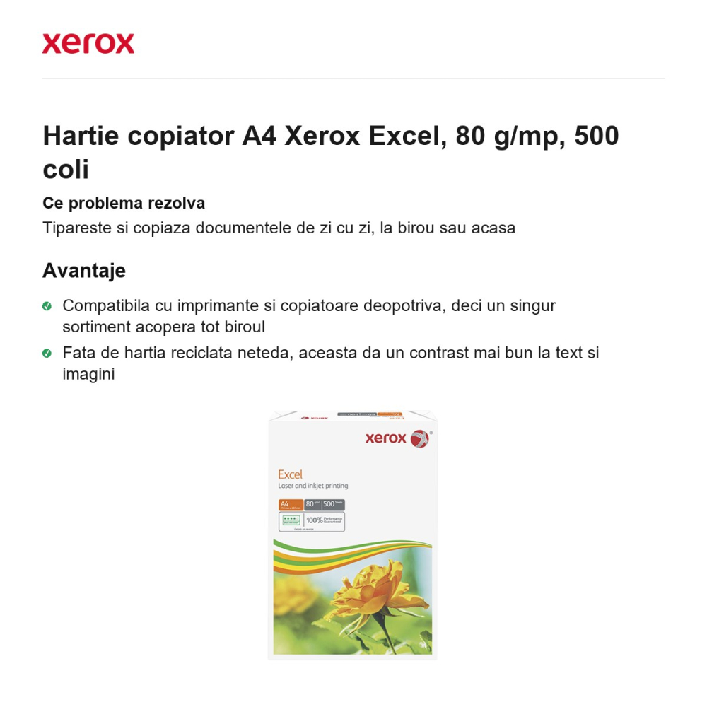 Hartie copiator A4 Xerox Excel, 80 g/mp, 500 coli [2]