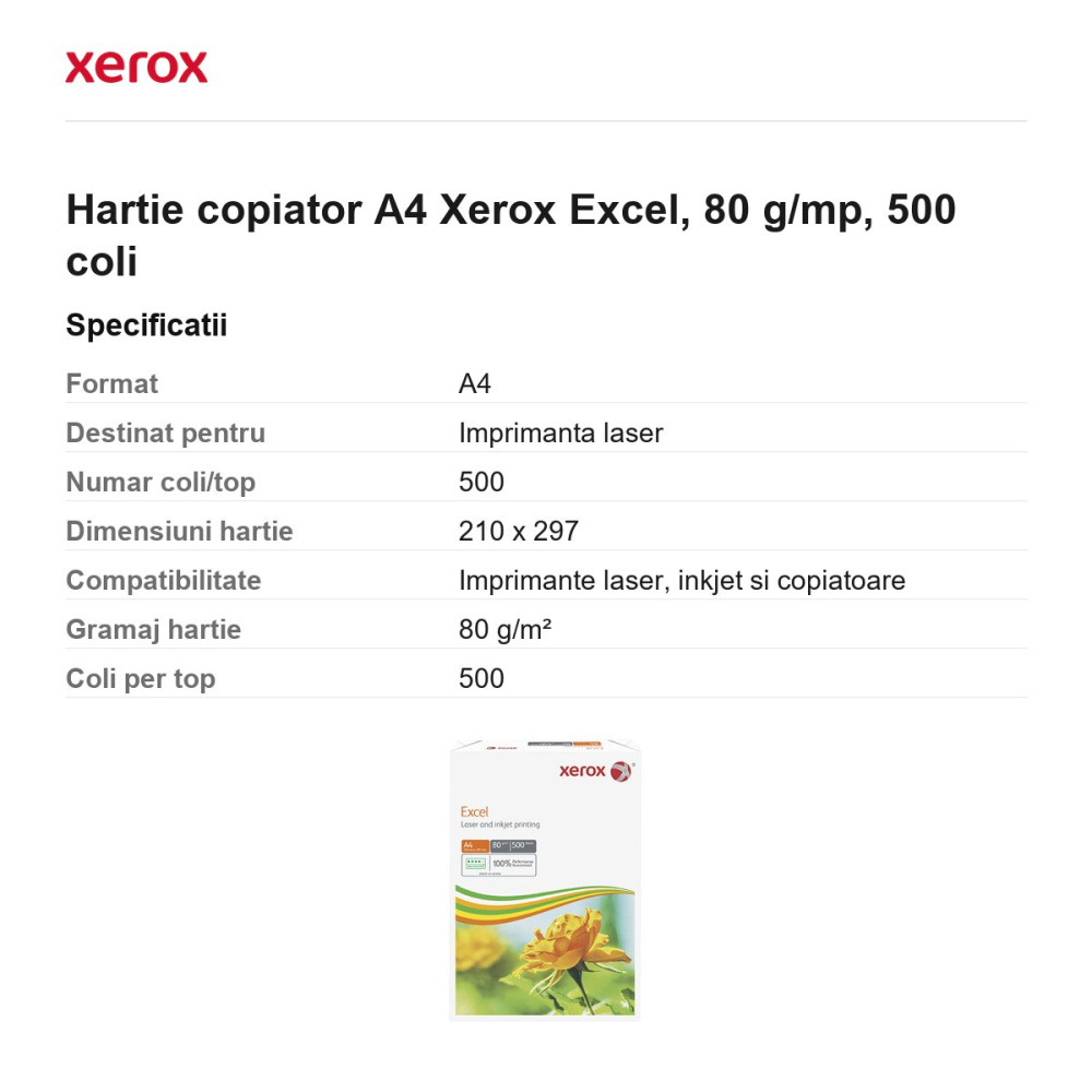 Hartie copiator A4 Xerox Excel, 80 g/mp, 500 coli [3]