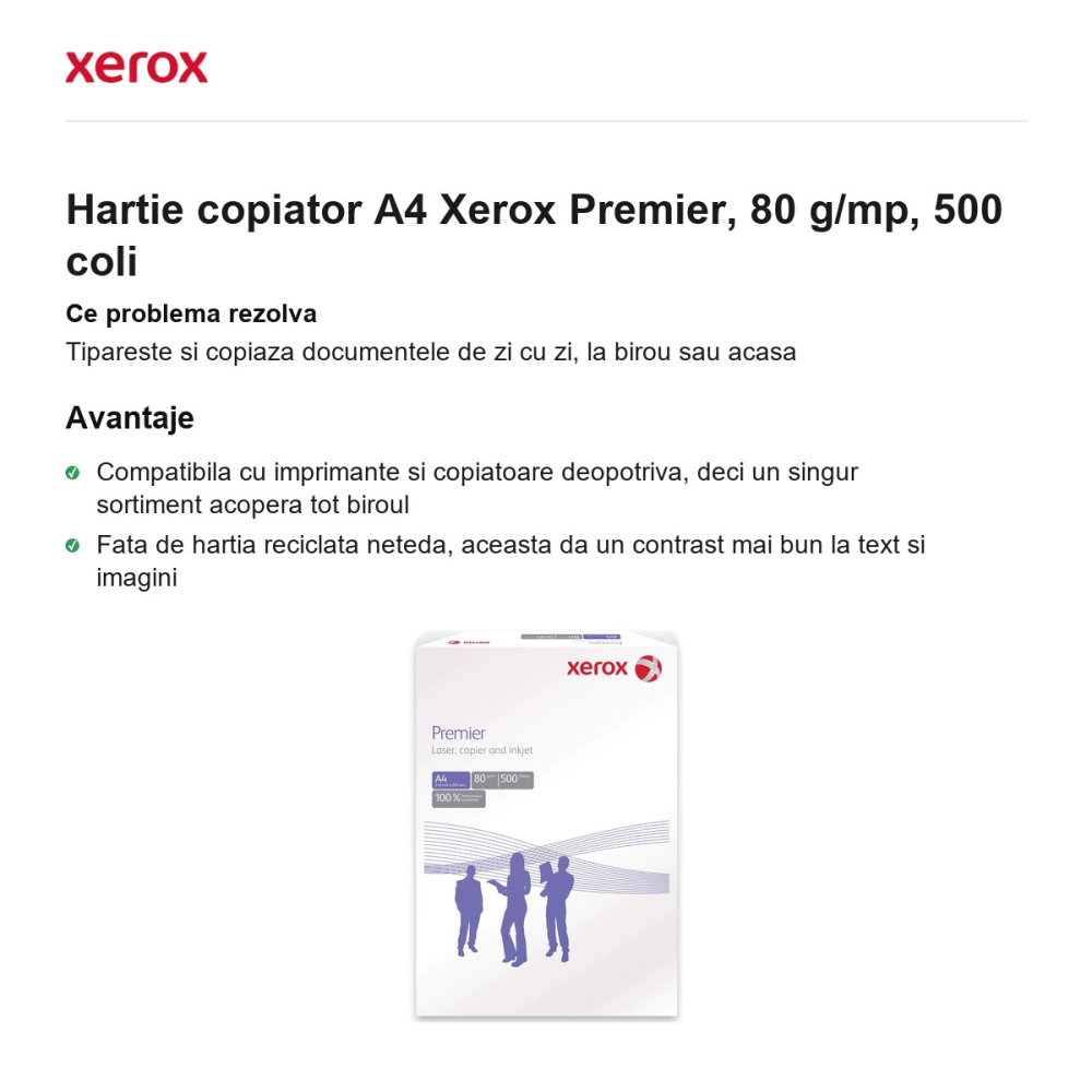 Hartie copiator A4 Xerox Premier, 80 g/mp, 500 coli [2]