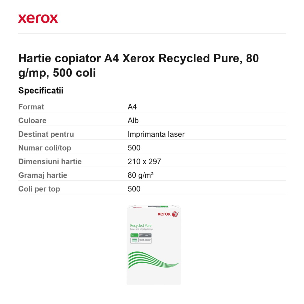 Hartie copiator A4 Xerox Recycled Pure, 80 g/mp, 500 coli [3]