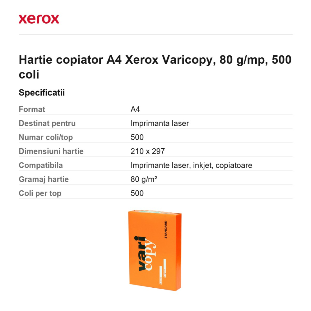 Hartie copiator A4 Xerox Varicopy, 80 g/mp, 500 coli [3]