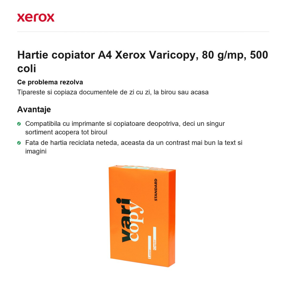 Hartie copiator A4 Xerox Varicopy, 80 g/mp, 500 coli [2]