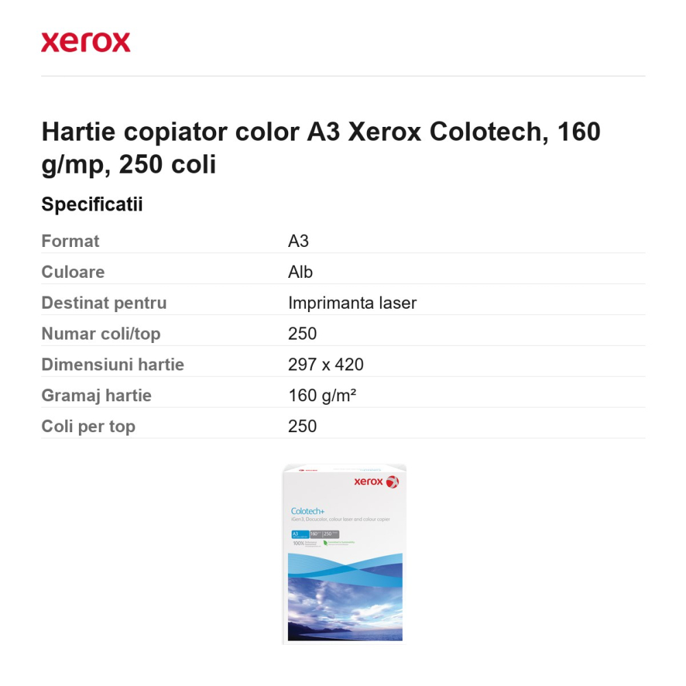 Hartie copiator color A3 Xerox Colotech, 160 g/mp, 250 coli [3]