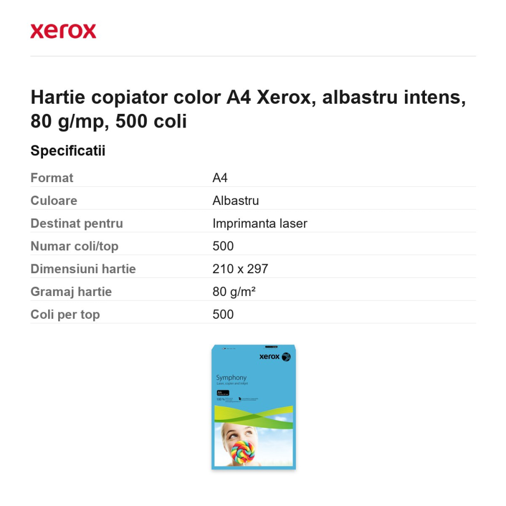 Hartie copiator color A4 Xerox, albastru intens, 80 g/mp, 500 coli [3]