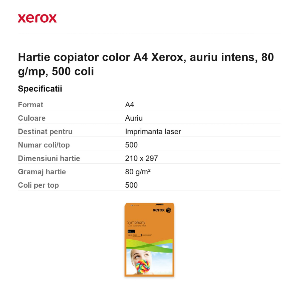 Hartie copiator color A4 Xerox, auriu intens, 80 g/mp, 500 coli [3]