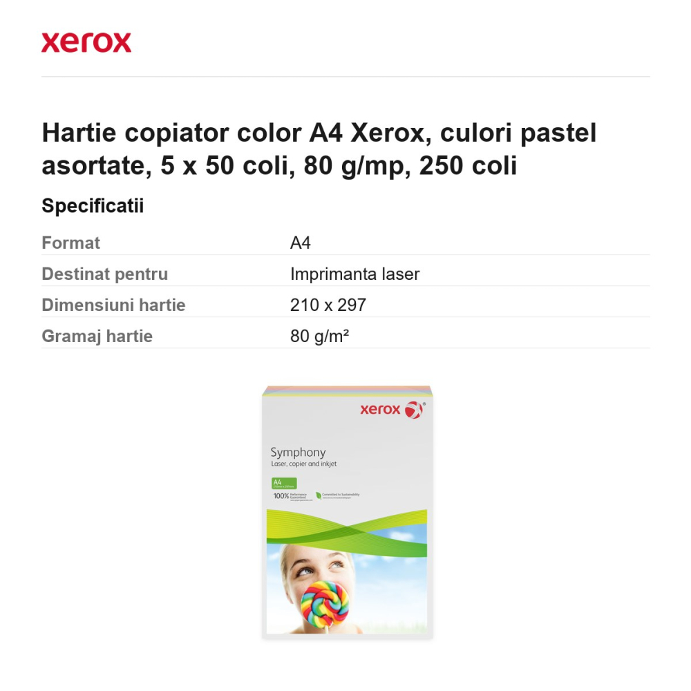 Hartie copiator color A4 Xerox, culori pastel asortate, 5 x 50 coli, 80 g/mp, 250 coli [3]
