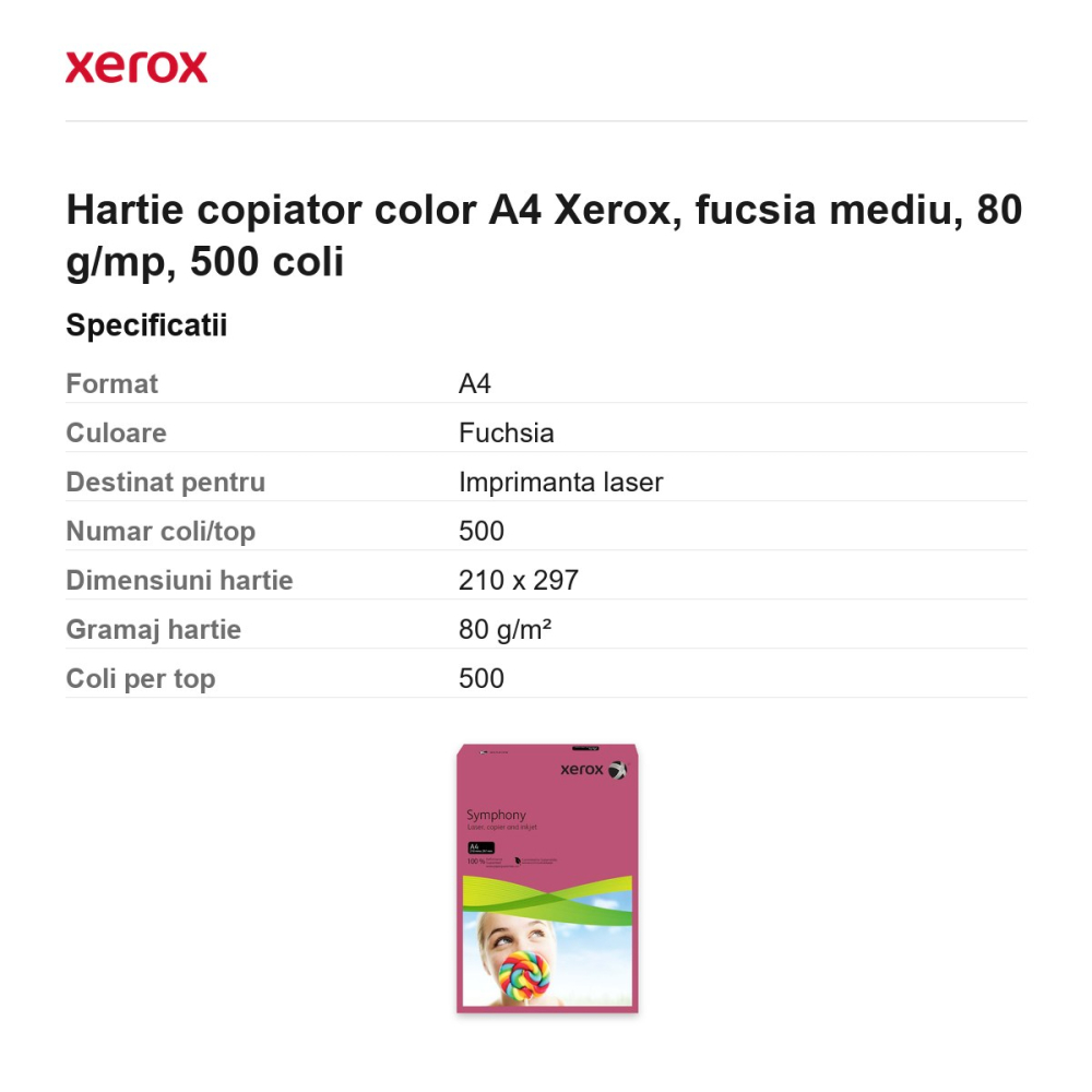 Hartie copiator color A4 Xerox, fucsia mediu, 80 g/mp, 500 coli [3]