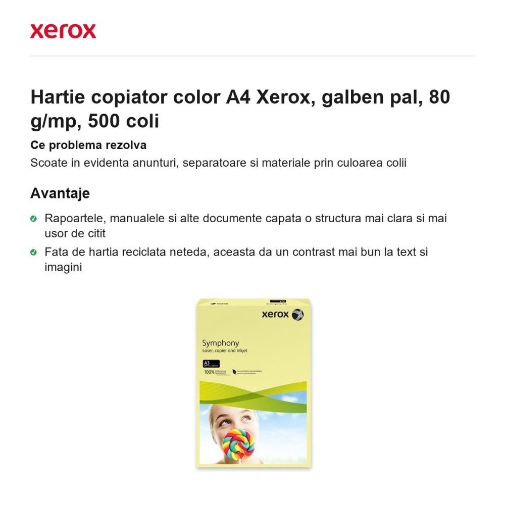 Hartie copiator color A4 Xerox, galben pal, 80 g/mp, 500 coli [2]