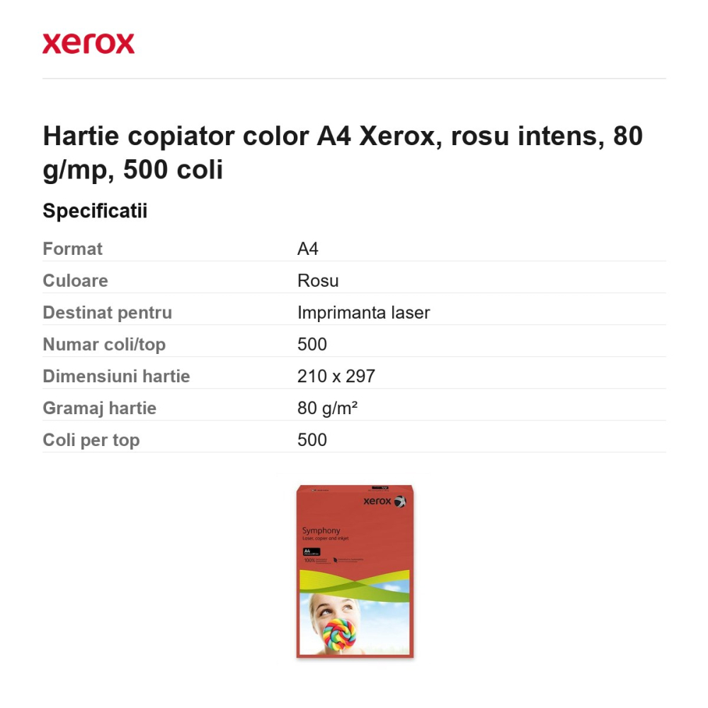 Hartie copiator color A4 Xerox, rosu intens, 80 g/mp, 500 coli [3]