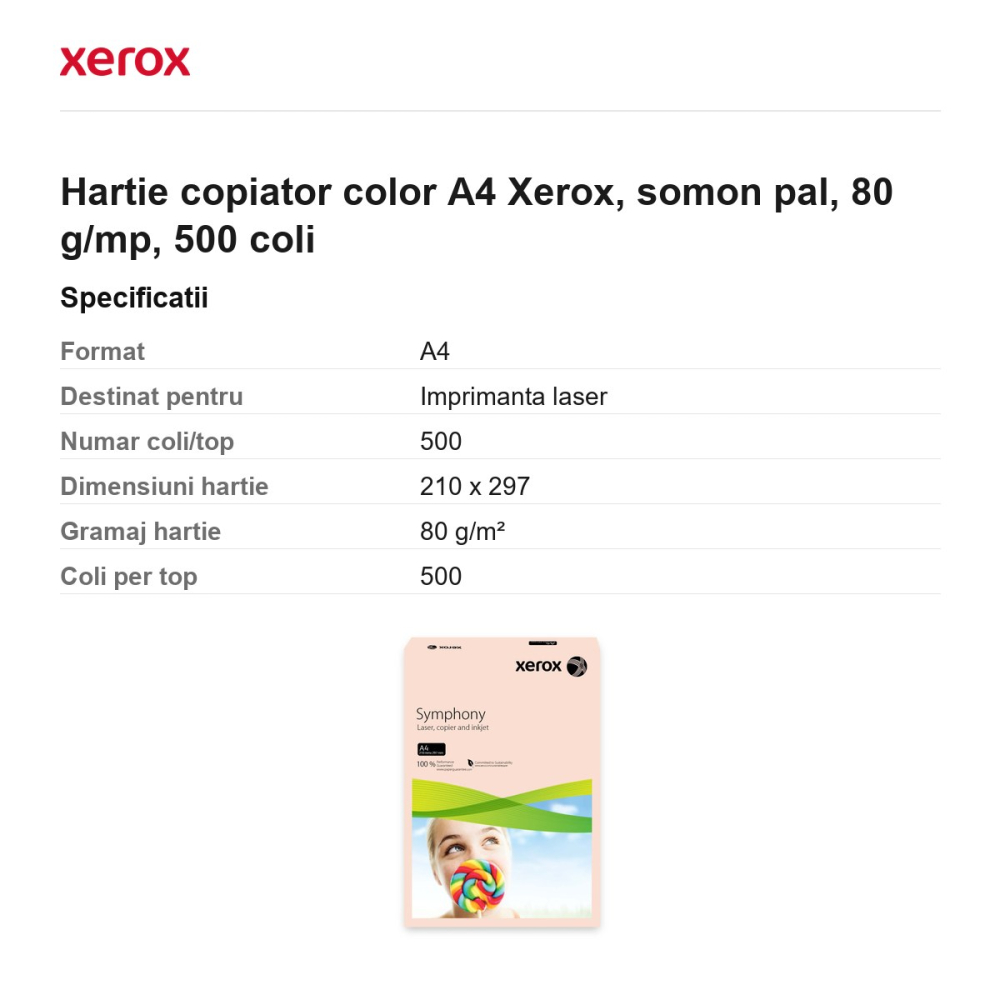 Hartie copiator color A4 Xerox, somon pal, 80 g/mp, 500 coli [3]