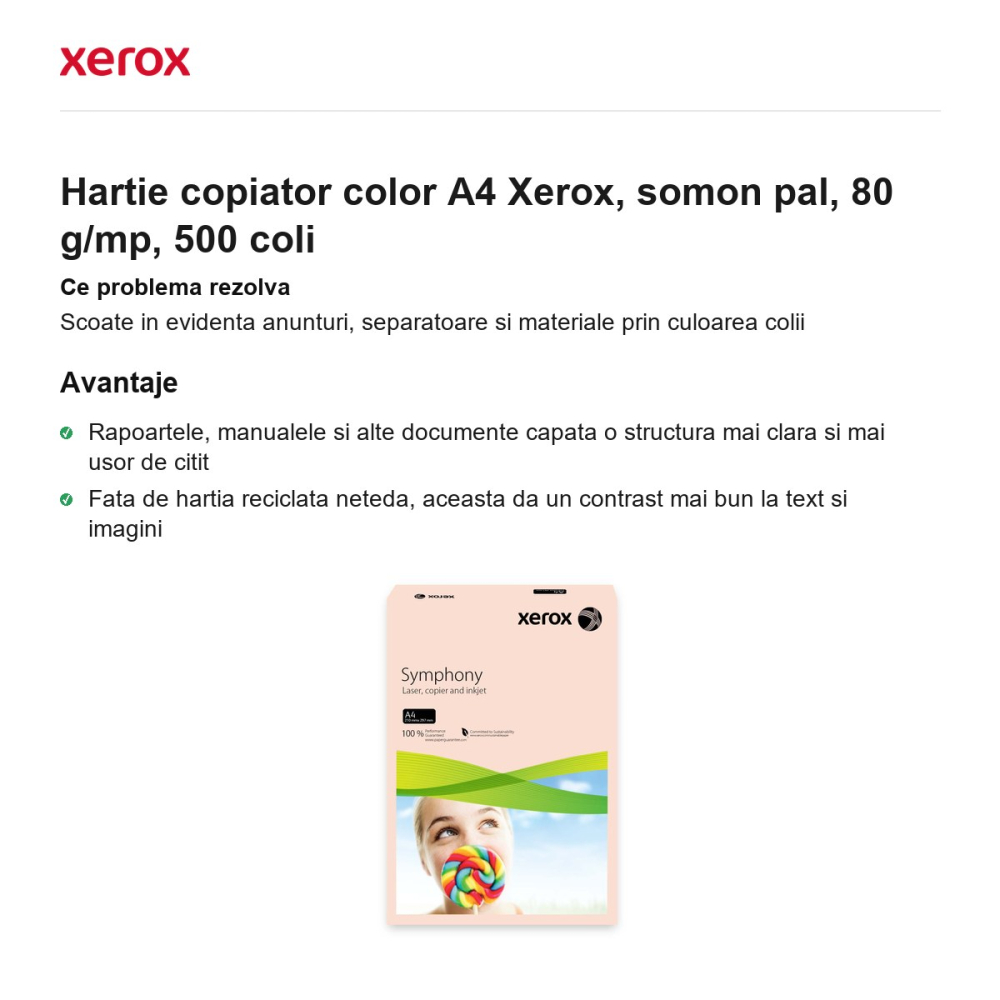 Hartie copiator color A4 Xerox, somon pal, 80 g/mp, 500 coli [2]