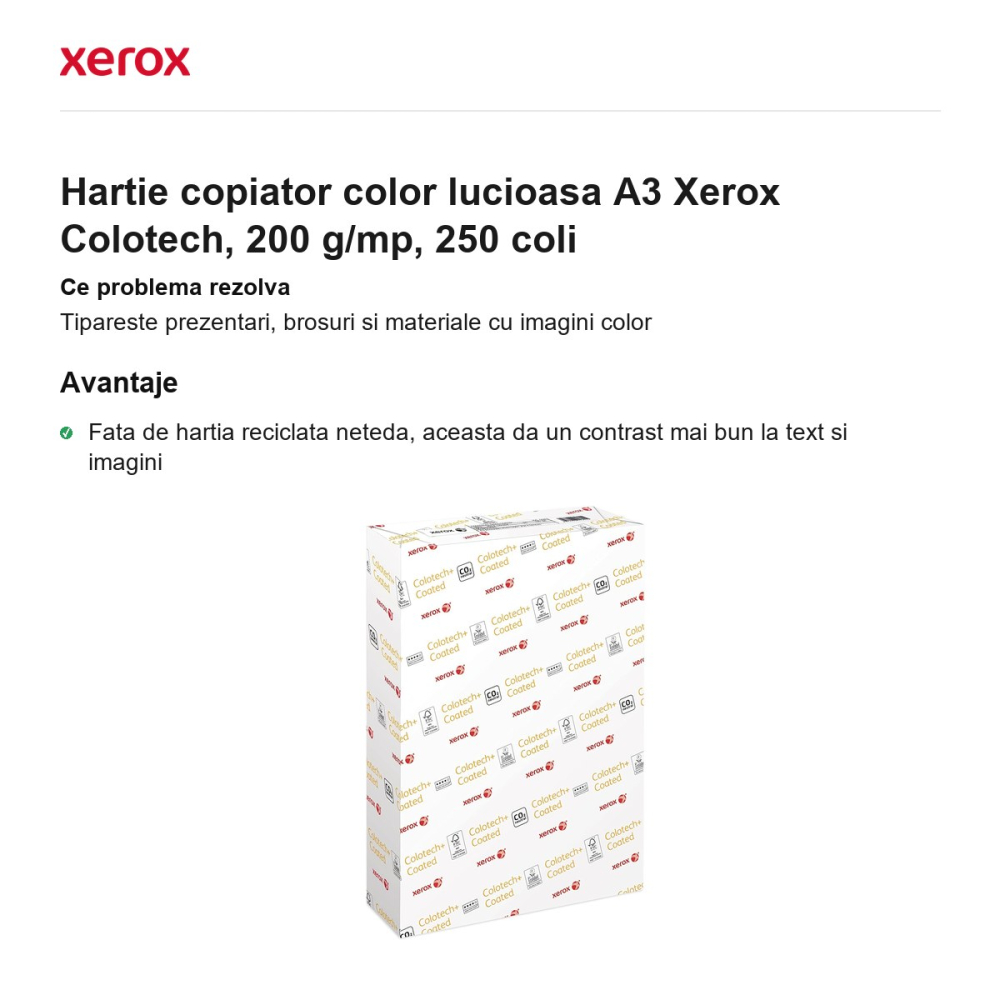 Hartie copiator color lucioasa A3 Xerox Colotech, 200 g/mp, 250 coli [2]