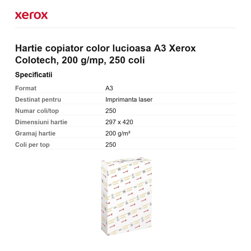Hartie copiator color lucioasa A3 Xerox Colotech, 200 g/mp, 250 coli [3]