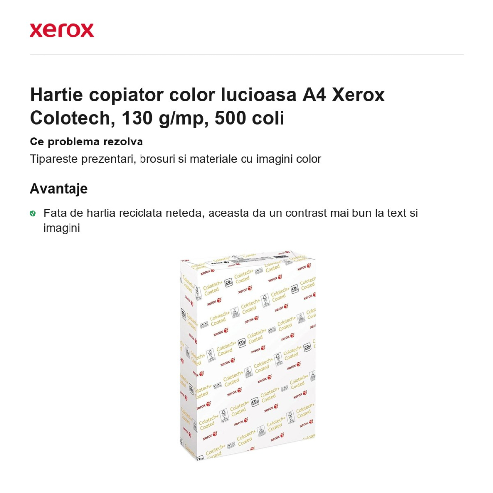 Hartie copiator color lucioasa A4 Xerox Colotech, 130 g/mp, 500 coli [2]