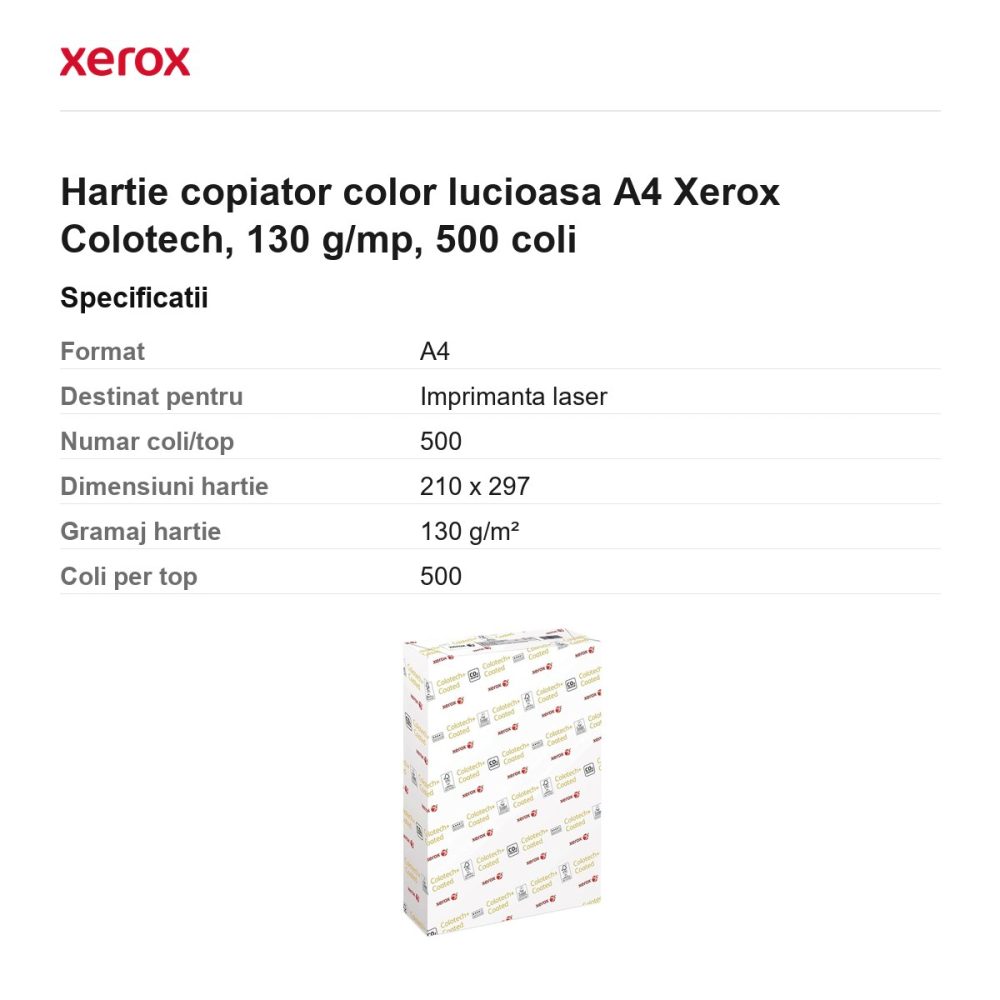 Hartie copiator color lucioasa A4 Xerox Colotech, 130 g/mp, 500 coli [3]