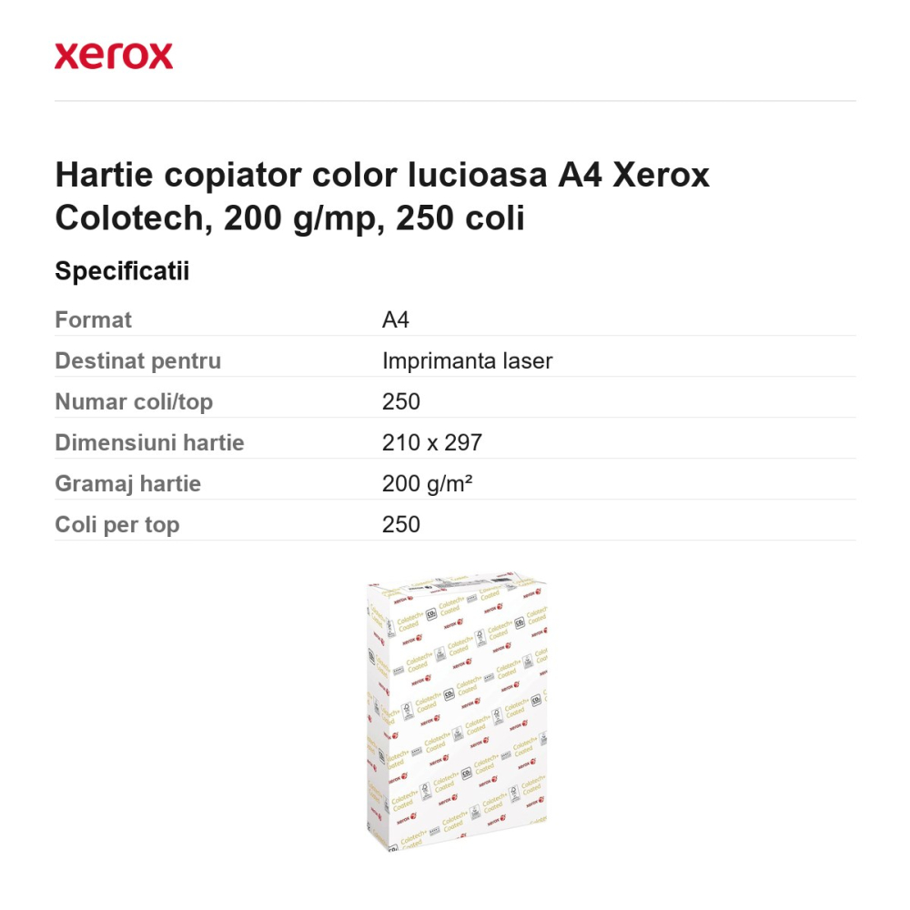 Hartie copiator color lucioasa A4 Xerox Colotech, 200 g/mp, 250 coli [3]