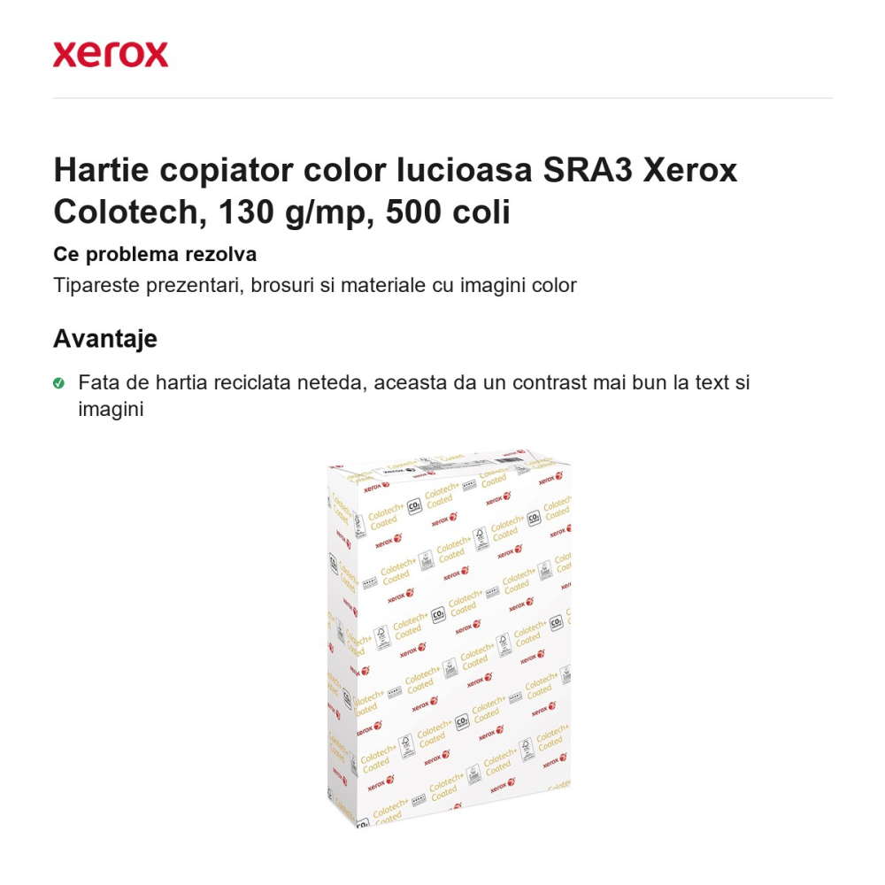 Hartie copiator color lucioasa SRA3 Xerox Colotech, 130 g/mp, 500 coli [2]