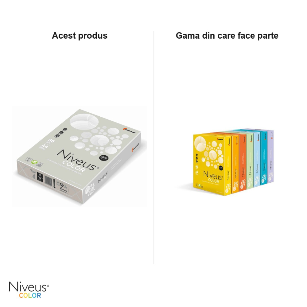 Hartie copiator color Niveus OG52 A4, gri scoica pal, 80 g/mp, 500 coli [5]