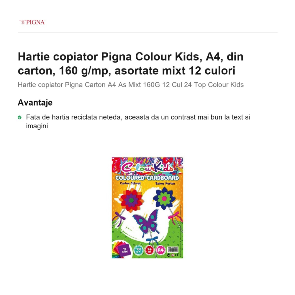 Hartie copiator Pigna Colour Kids, A4, din carton, 160 g/mp, asortate mixt 12 culori [2]