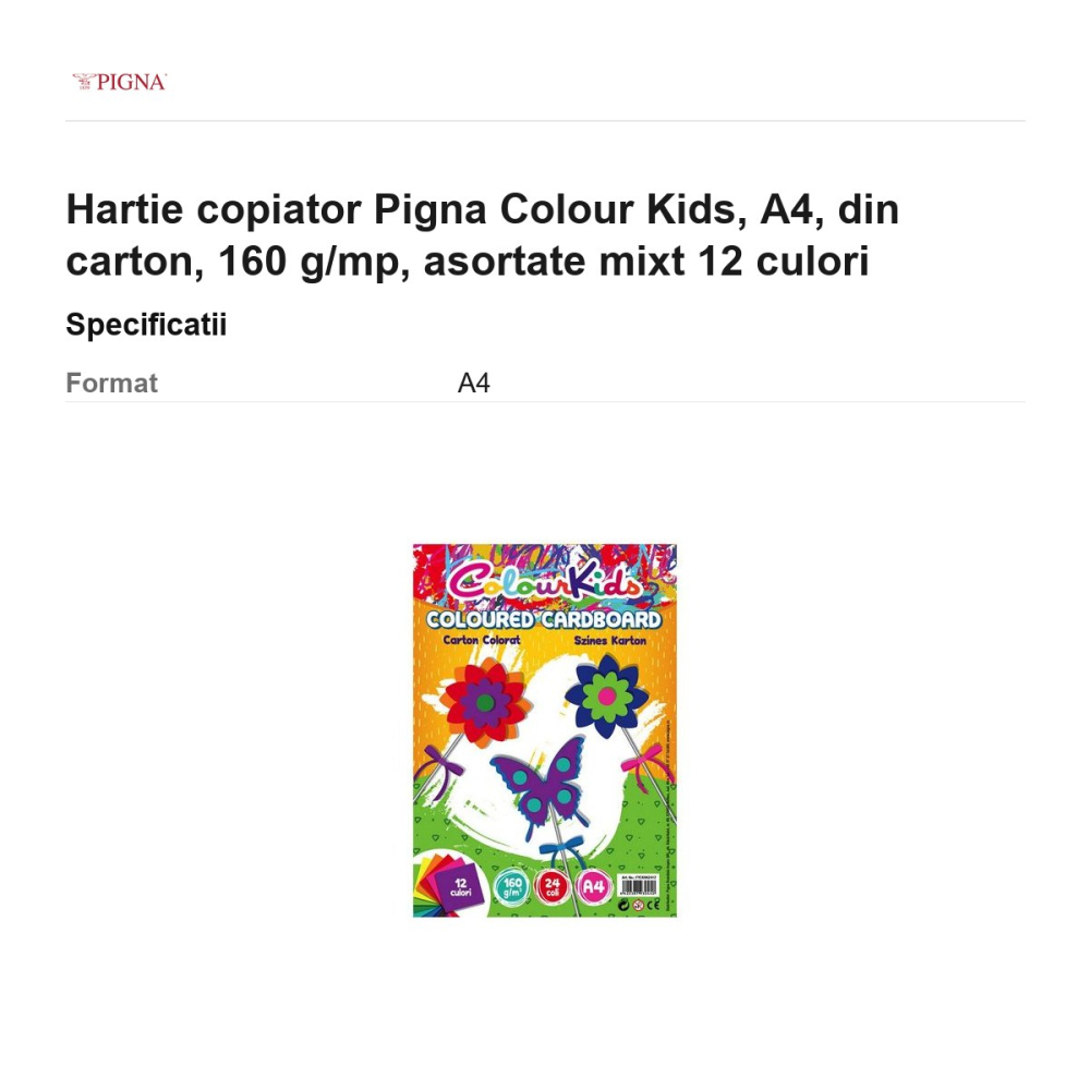 Hartie copiator Pigna Colour Kids, A4, din carton, 160 g/mp, asortate mixt 12 culori [3]