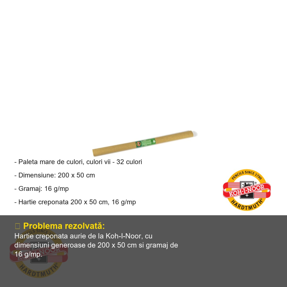 Hartie creponata aurie Koh-I-Noor, 200 x 50 cm, pentru decoratiuni si activitati craft [2]