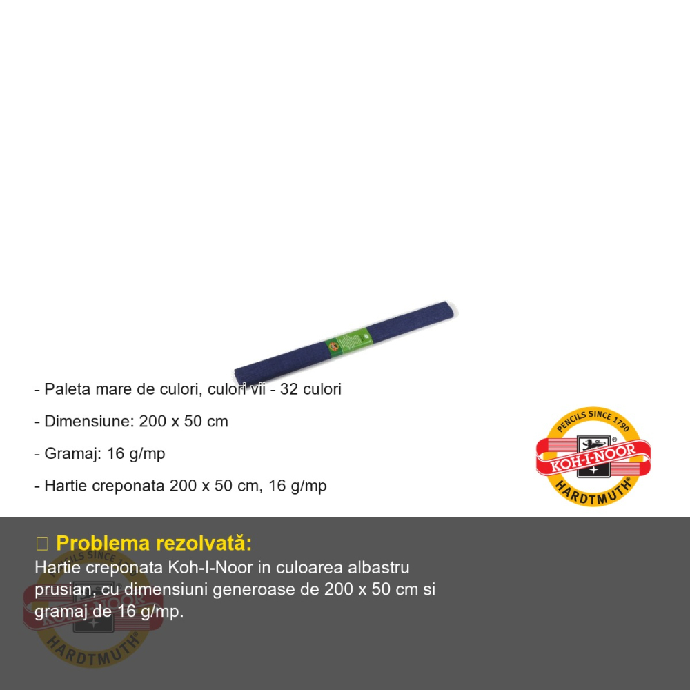Hartie creponata Koh-I-Noor albastru prusian, 200 x 50 cm, pentru decoratiuni si activitati craft [2]