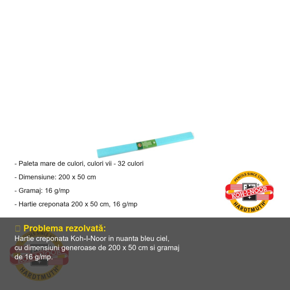 Hartie creponata Koh-I-Noor, bleu ciel, 200 x 50 cm, pentru decoratiuni si activitati craft [2]
